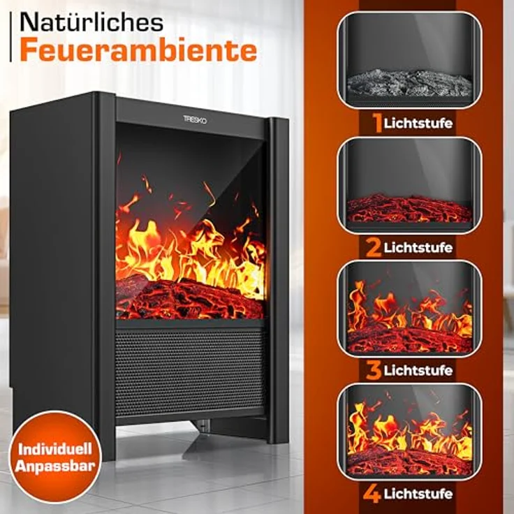TRESKO Elektrokamin, Heizstrahler mit 2000W, WiFi App, Fernbedienung und LCD-Display, schwarz – Bild 5