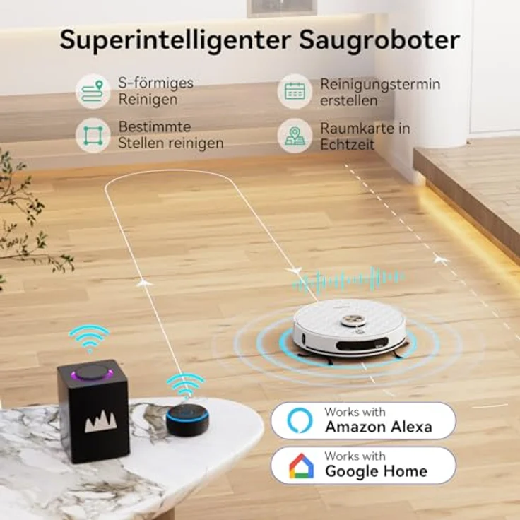 Tesvor S8Pro Saugroboter mit Wischfunktion, 8000Pa Staubsauger Roboter 3-in-1, LiDAR-Navigation, 240 Min Laufzeit, APP/Alexa Steuerung, ideal für Haustierhaare und Teppiche – Bild 5