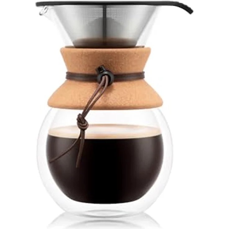 Bodum POUR OVER Doppelwandiger Kaffeebereiter mit Permanent Edelstahl Kaffeefilter, 8 Tassen, 1.0 l kork – Bild 2