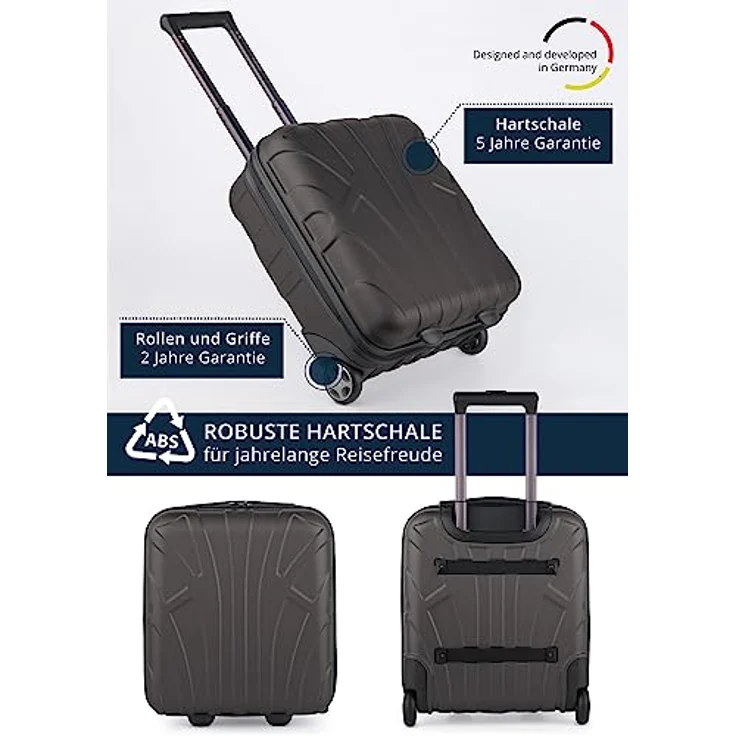 Suitline Handgepäckkoffer S1, 2 Rollen, EasyJet Trolley 45x36x20 cm Underseat kleiner Koffer Flugzeug 30 L, ABS Hartschale, schwarz – Bild 4