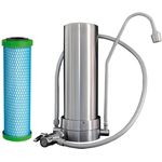 WatPass® INOX Auftisch Wasserfilter & EM Premium 5 Filterpatrone, massives Edelstahlgehäuse, hochwertiger Silikonschlauch