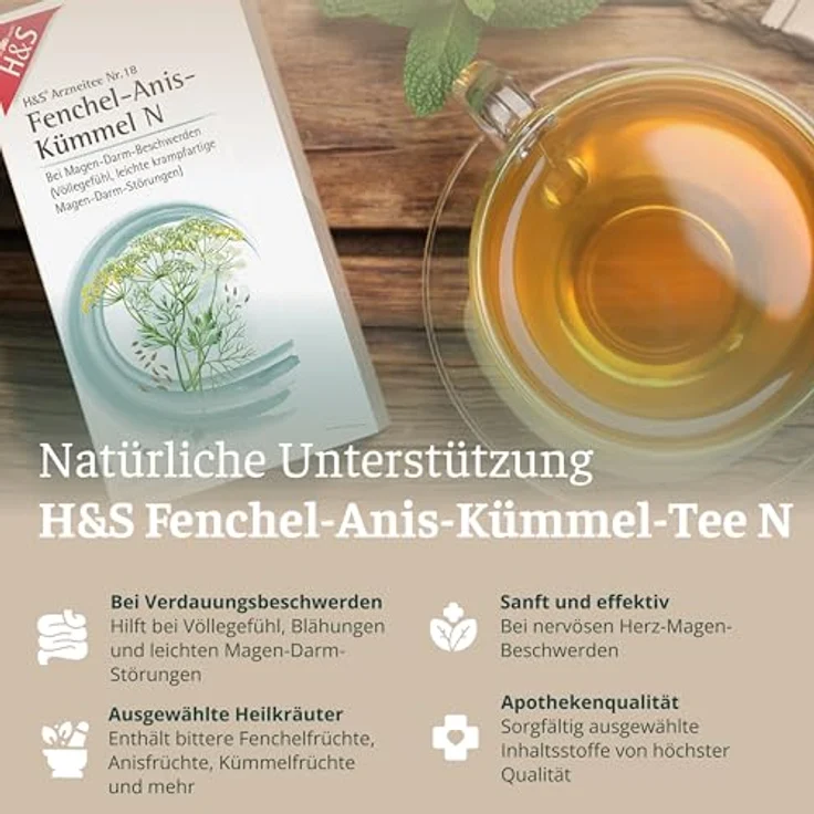 H&S Fenchel-Anis-Kümmel N Filterbeutel, 20x2 g, zur Behandlung von Magen-Darm-Beschwerden – Bild 2