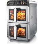 Arendo Heißluftfritteuse Doppelkammer XXL Dual Zone, 11L, 2200W, Edelstahl, fettarm und gesundes Kochen, inkl. Zubehör