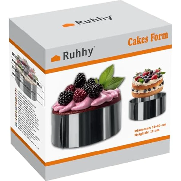 Ruhhy Ruhhy Backring Tortenring, verstellbar 12 cm hoch, Ø 16-30 cm, Edelstahl, Silber, für Profi- und Hobbybäcker – Bild 5