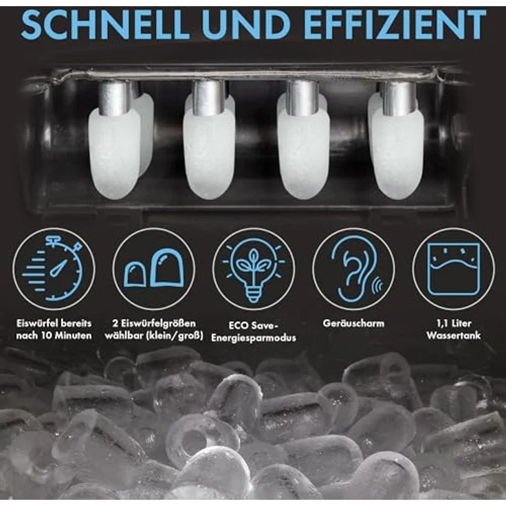Bomann® Eiswürfelmaschine schnelle Produktion - Eiswürfel in 10 Minuten | bis zu 10kg Eis in 24 Std. | Eiswürfel Maschine mit 2 Eiswürfelgrößen & 1,1L Wassertank | inkl. Eis-Schaufel | EWB 6068 CB – Bild 5