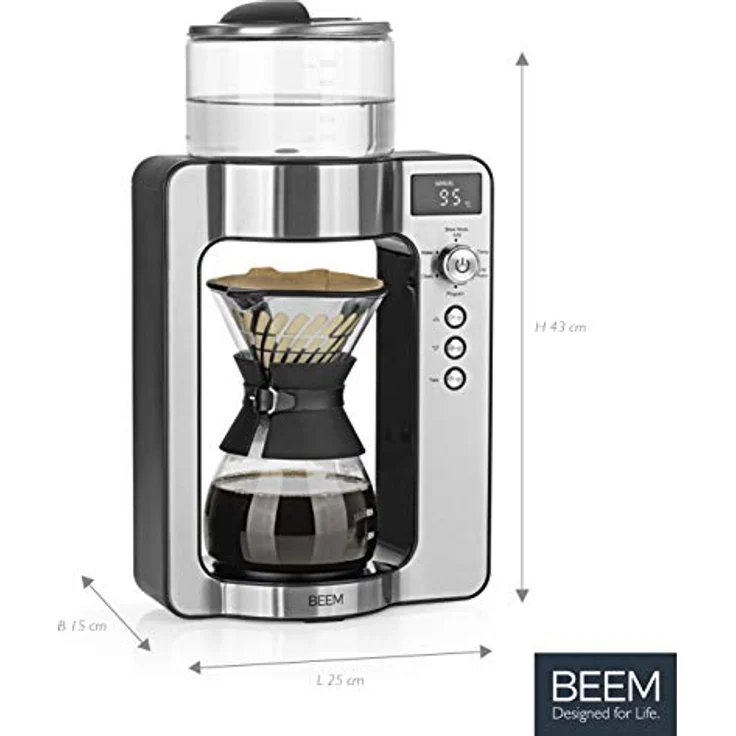 BEEM POUR OVER Filterkaffeemaschine mit Waage - Glas, BASIC SELECTION, Edelstahl, 0,75 l Glaskaraffe, Direktbrüh-Prinzip, Rotierender Brühkopf – Bild 2
