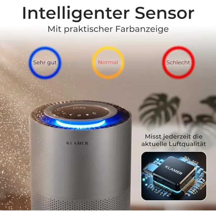 KLAMER Luftreiniger 600i mit HEPA Filter, CADR 450 m³/h, für Räume bis 55m², entfernt 99,9% Pollen, Viren und Allergene, 3 Modi inkl. Automatikmodus, Smartphone Steuerung – Bild 5