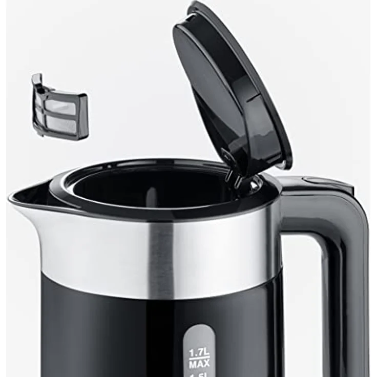 SEVERIN Wasserkocher, praktischer, kabelloser Wasserkocher mit 1-Hand Bedienung und 1,7 Liter Fassungsvolumen, BPA-Frei, Edelstahl-gebürstet/schwarz, Küchengeräte WK 9265 – Bild 3
