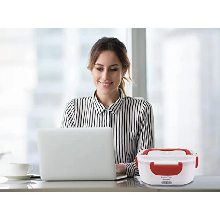 Beper Lunch & Go - Wärmende Lunchbox, tragbarer elektrischer Speisenwärmer, 2 herausnehmbare Behälter, Stahlheizplatte, mitgeliefertes Plastikbesteck, 220 V - Rot – Bild 7