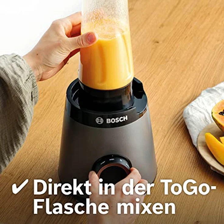 Bosch Standmixer VitaPower Serie 4 MMB6174SN, verbesserte Version, Edelstahl-Klingen Made in Germany, 1,5l Glasbehälter, 0,6l To-Go-Flasche, spülmaschinenfeste Teile, 30,000 U/min, 1200 W, silber – Bild 3