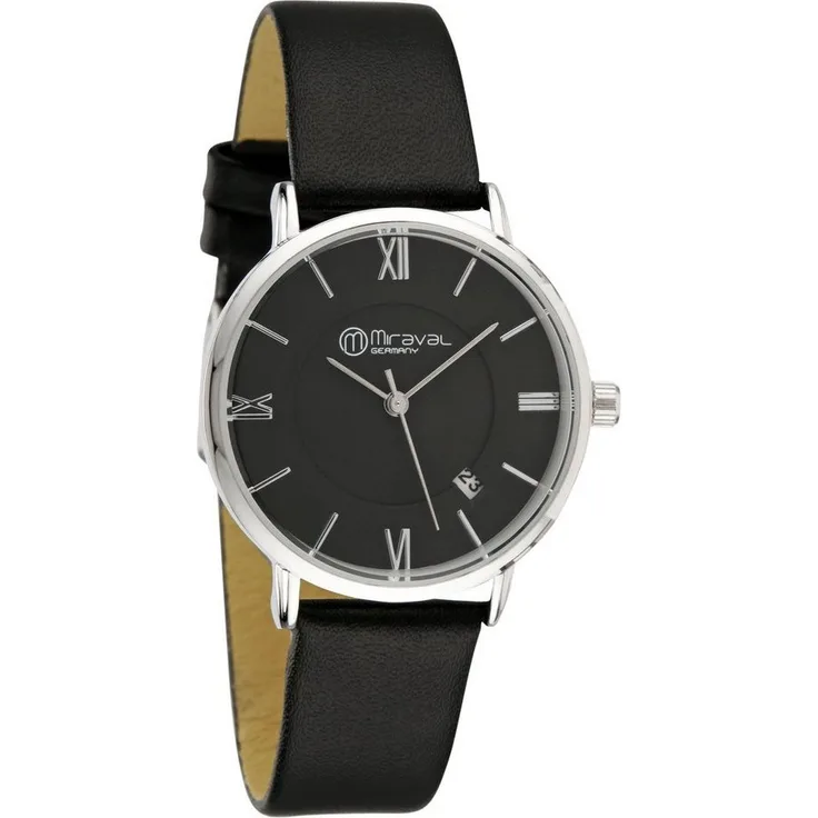 Miraval Quarzuhr Miraval Armbanduhr mit Datumsanzeige, Lederarmband 33 mm Quarzuhrwerk 16 mm breit Mineralglas, Schwarz