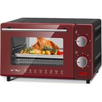 WOLTU Minibackofen 10 Liter, 650 Watt Toasterofen, kleiner elektrischer Backofen, 100-230 °C, 60 Min., Ober- und Unterhitze, mit Backblech Grillrost Entnahmegriff, Rot+Schwarz, BF16rsz