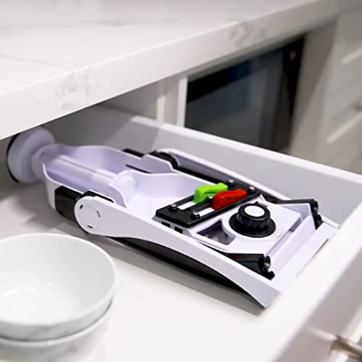Livington TurboCut Universalhobel - Gemüseschneider mit 3 Klingeneinstellungen für dicke oder feine Scheiben - Reibe mit Schnittstärke bis zu 8 mm - spülmaschinengeeignet - Hobel mit Fingerschutz – Bild 3