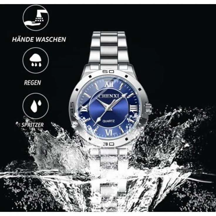 JewelryWe Damen Analog Quarz Uhr, 30M wasserdicht mit römischen Ziffern, Edelstahlarmband und leuchtenden Zeigern, Blau – Bild 4