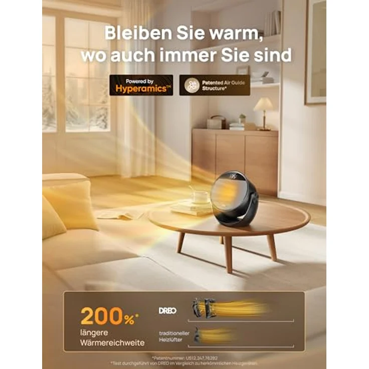 Dreo Heizlüfter, Tragbarer 1500W Heizlüfter mit Fernbedienung, 60° Neigbar, Thermostat, 3 Heizmodi, 8 Sicherheitsfunktionen, Schwarz – Bild 3