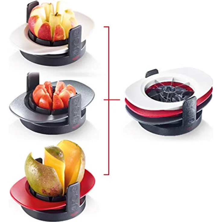Westmark Apfel--Tomaten--Mangoschneider, Stapelbar mit Schneidschale-Aufbewahrungsständer, ABS-Rostfreier Edelstahl, Tutti Frutti, Schwarz-Rot-Grau-Weiß, 51142260 – Bild 4