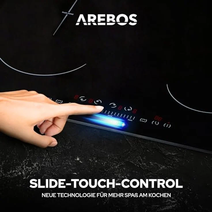 Arebos Induktionskochfeld | 7200 W | 4 Kochfelder mit 2 doppel Flexzonen | 59 cm | Autark | mit Sensor Touch, Timer, Kindersicherung, Überhitzungsschutz, Autoabschaltung – Bild 3
