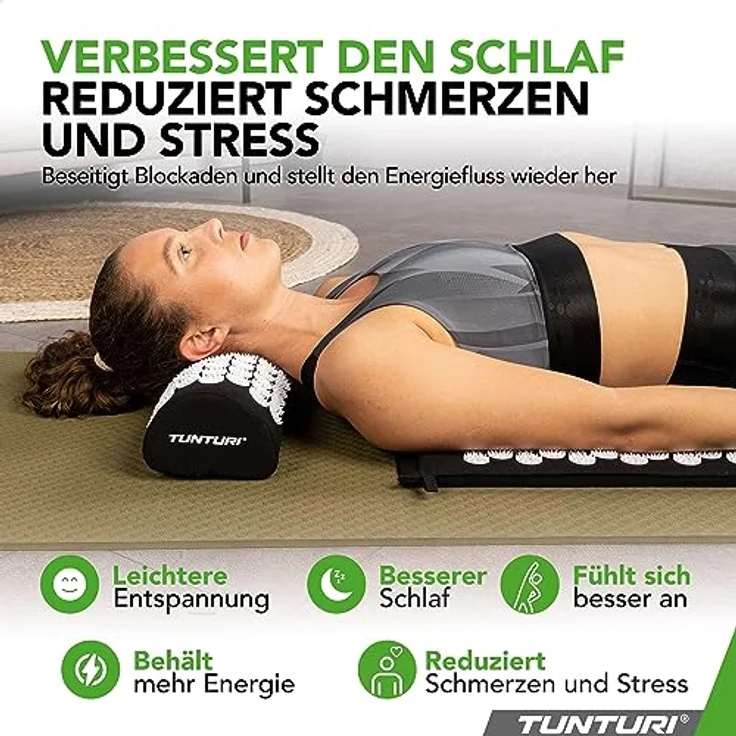 Tunturi Akupressurmatte mit Kissen, Massagegerät mit über 7.000 Druckpunkten zur Stressreduktion und Verbesserung der Blutzirkulation – Bild 2