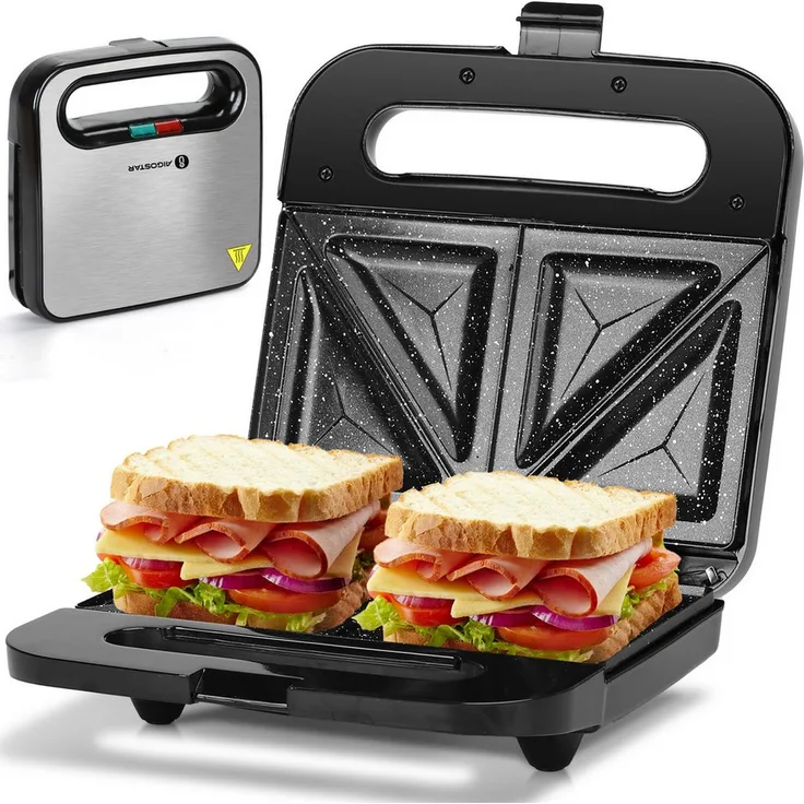 Aigostar Sandwichmaker Sandwichtoaster mit Antihaft-Keramikbeschichtung, 800 W, schnelles Aufheizen, hochhitzebeständiges Gehäuse