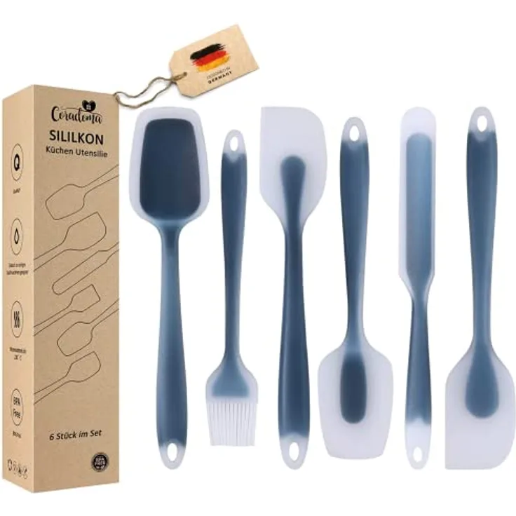 Coradoma Silikon Geschirrset Küche | Küchenutensilien 6-teilig Küchenhelfer Set mit Spatel, Spatula, Teigschaber, Kochlöffel | Kochbesteck Kochgeschirr Haushaltshelfer Küchenzubehör
