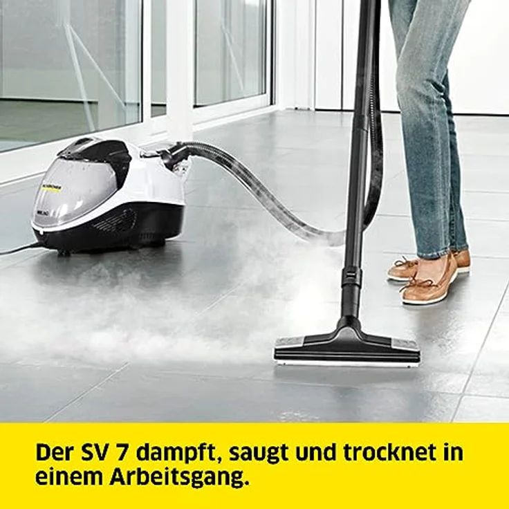 Kärcher Dampfsauger SV 7, Dampfdruck: 4 bar, Aufheizzeit: 5 min, Saug- und Dampfmengenregulierung, mehrstufiges Filtersystem, 2-Tank-System, mit Bodenreinigungsset, Polster- und Fugendüse, Möbelpinsel – Bild 2