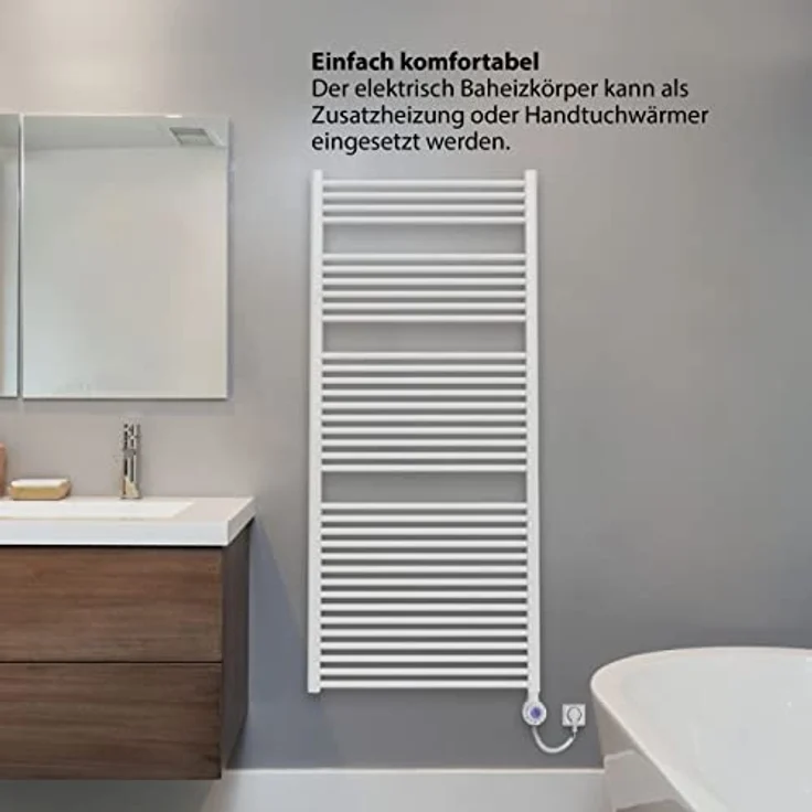 Bosch Thermotechnik elektrischer Badheizkörper Heat Radiator 4500, Maße 1703x500 mm, 900 Watt, mit Handtuchhalterung und integriertem Temperaturregler, weiß – Bild 2