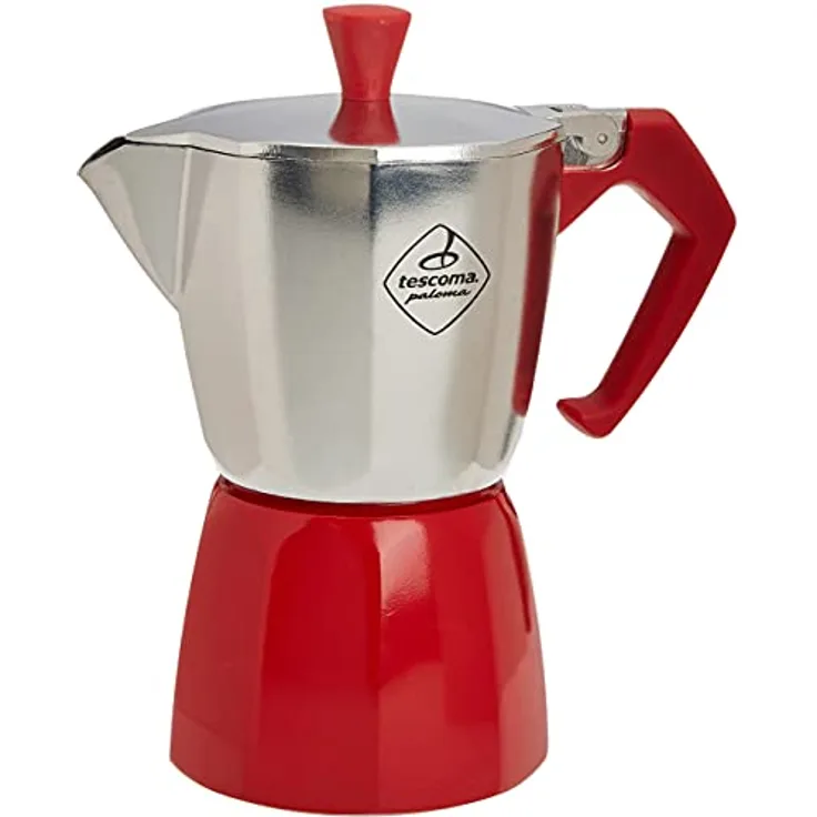 Tescoma Paloma Colore Espressokocher, Aluminium, Silber-rot, 17.7 x 10.3 x 20.5 cm