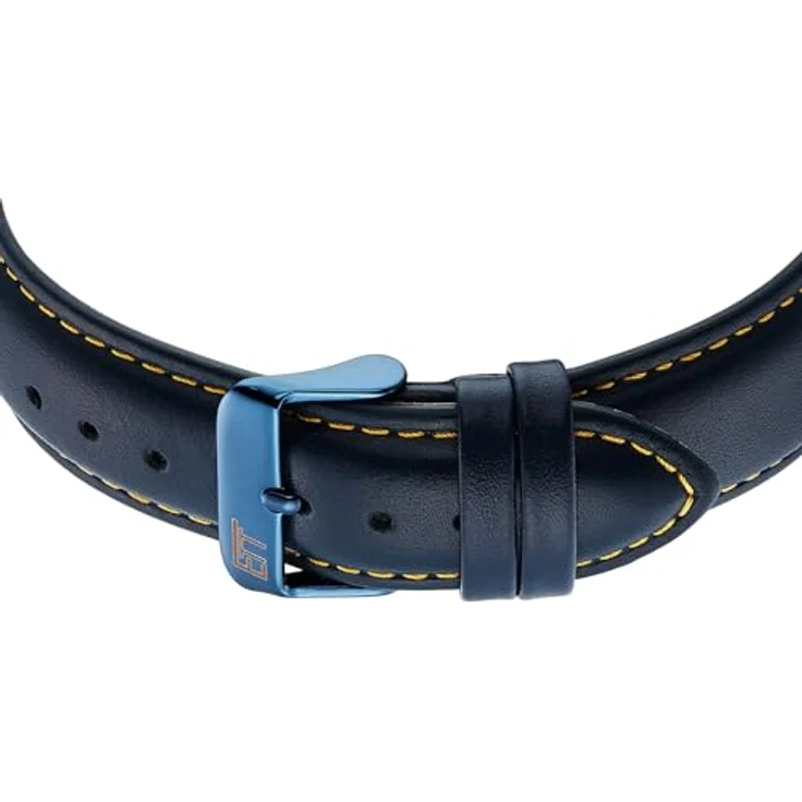 ETT Eco Tech Time EGS-11734-32L, Funk Solar Herren Uhr mit analogem Zifferblatt, blauem Zifferblatt und Lederarmband, wasserdicht bis 10 Bar, Stoppuhr und ewiger Kalender – Bild 3