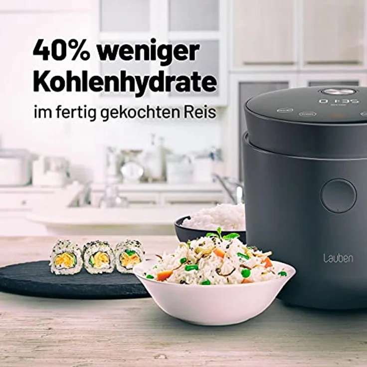Lauben Low Sugar Reiskocher Rice Cooker mit Low-Sugar-Funktion, Fassungsvermögen 1,5l, verzögerter Start, Warmhalten, Innenbehälter spülmaschinengeeignet, Antihaftbeschichtung (White) – Bild 2