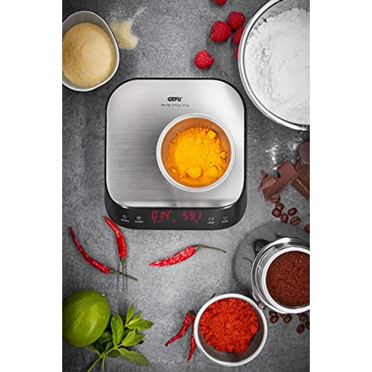 Gefu Fein- und Küchenwaage Preziso, Zutatenwaage, Waage, Zuwiegefunktion, Feinteilung mit 0,1g, Kunststoff, Edelstahl – Bild 3
