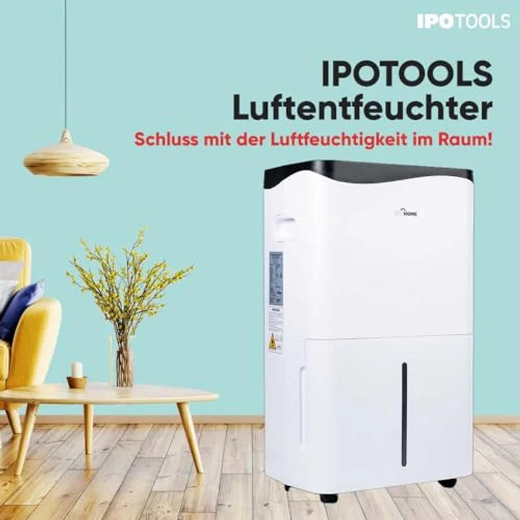 IPOTOOLS Luftentfeuchter OL50-BD052A - 50 Liter in 24h, für Räume bis 100 m2, mit 3 Betriebsarten, Digitalanzeige, Ablaufschlauch, Wäschetrocknung, Timer, mobil - weiß – Bild 5
