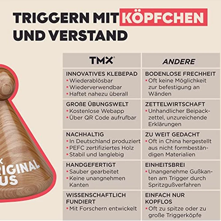 TMX® TRIGGER ORIGINAL PLUS – Triggerpunkt Drücker für muskuläre Schmerzen | Made in Germany | Akupressur-Massage für die Eigenbehandlung von Verspannungen | Echtholz Buche - Natur – Bild 5