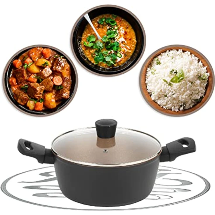 Russell Hobbs RH01670BEU7 Opulence kochtöpfe, 4.7L Ungefähre Füllmenge, antihaftbeschichtet 24cm töpf, abriebfest Suppentopf mit Glas deckel, kochtopf induktion, spülmaschinenfest – Bild 3