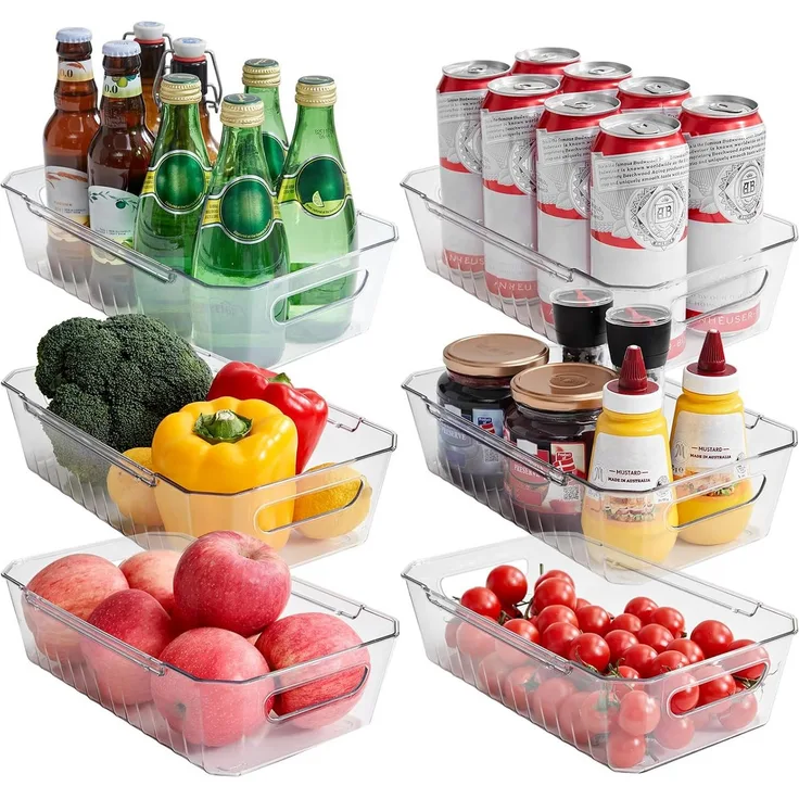 Lifewit Kühlschrank Organizer 6er Set, transparente stapelbare Aufbewahrungsboxen aus BPA-freiem PET mit Griff und Wellendesign