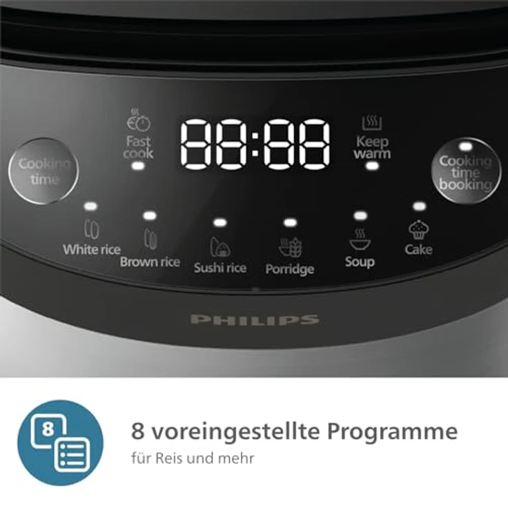 Philips 3000 HD3093/80, Reiskocher für 2-3 Personen, Schwarz/Silber, 0,85 l, 600 W, 8 Programme, Antihaftbeschichtung – Bild 4