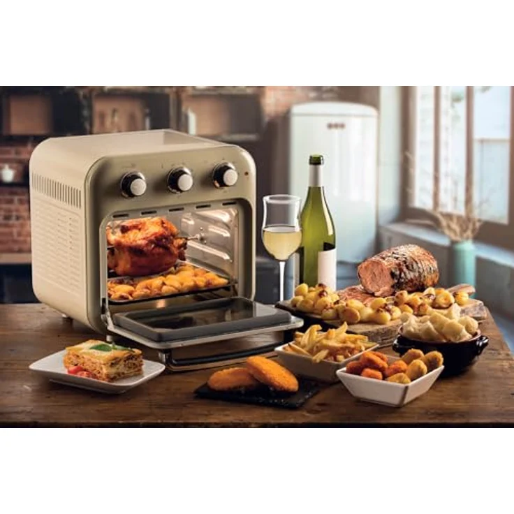 Ariete 4632 Vintage Heißluftfritteuse und Backofen, 1400 W, 2in1, 16 l Fassungsvermögen, inklusive Zubehör, 60-Minuten-Timer, Doppelglas, Beige – Bild 5