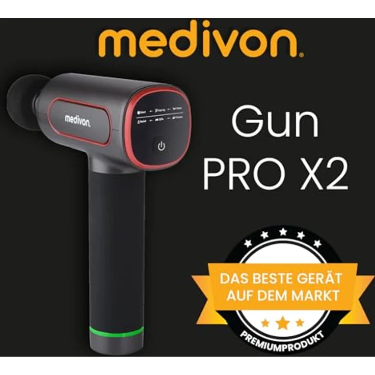 Medivon Gun PRO tragbare Massagepistole 6 Massageköpfe leiser Motor Tiefenmassage für Rücken, Nacken, Bein und Arm Muskeln Tragetasche - schwarz – Bild 3