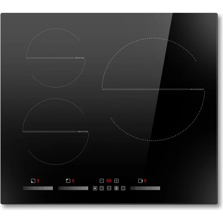 NOXTON Induktionskochfeld 3 Platten Einbau, 60 cm, schwarz, mit Boost-Funktion, 9 Heizstufen, Timer und Kindersperre – 220-240 V, 6500W