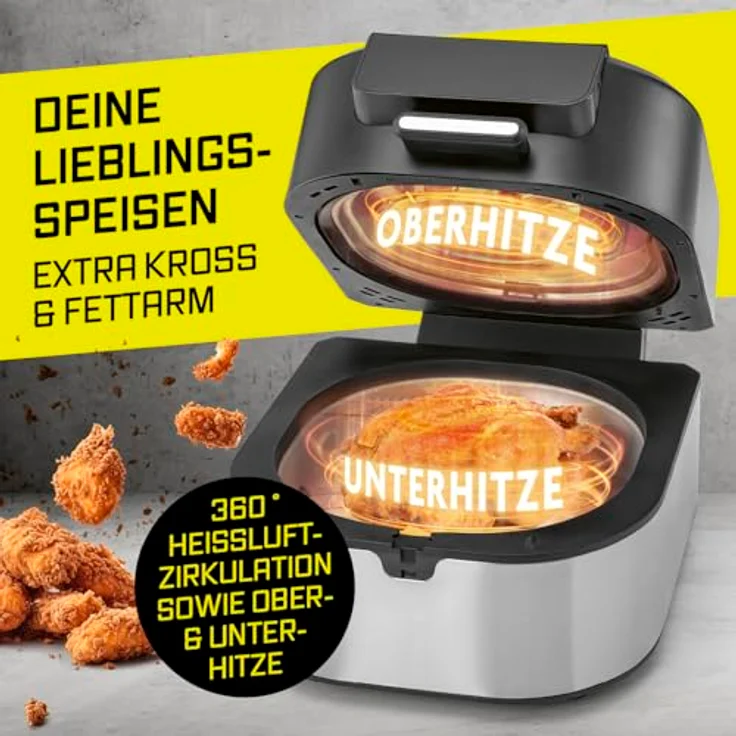 GOURMETmaxx Heißluftfritteuse FryBBQ 5 l, 2-in-1 Heißluftfritteuse und Grill mit integrierten Grillthermometer und fünf Garfunktionen – Bild 5