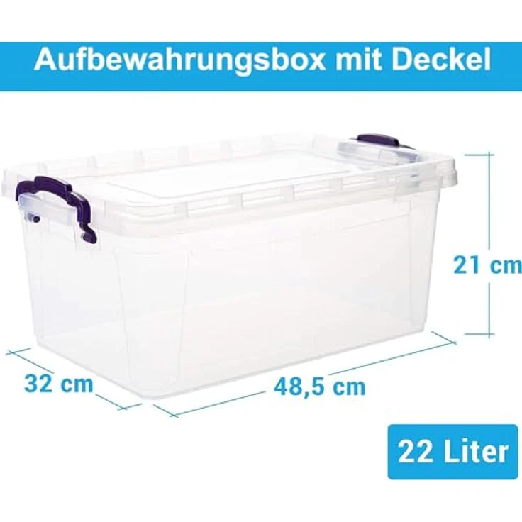 Plastikbox mit Deckel 4er Set 22 Liter Kunststoffbox Aufbewahrungsbox - Ideal als Stapelboxen mit Deckel & Griff für Haushalt & Büro Aufbewahrung, Transparent BPA-frei Kunststoff, Modell: X22 – Bild 2