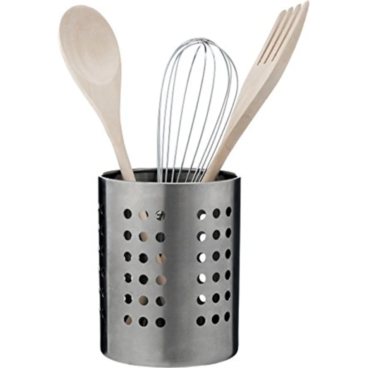 Premier Housewares Cutlery Caddy Runder Besteckhalter aus gebürstetem Edelstahl mit kleinen Löchern, 10 cm Durchmesser, Silber, 10 x 10 x 13 cm – Bild 5
