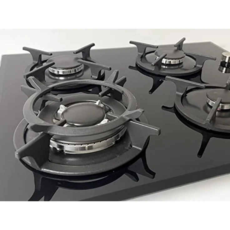Phönix PG-604ST Gaskochfeld 4 flammig Glas Gaskocher Einbauherd + Gasschlauch-Regler-Set + WOK-Aufsatz + Herdkreuz – Bild 4