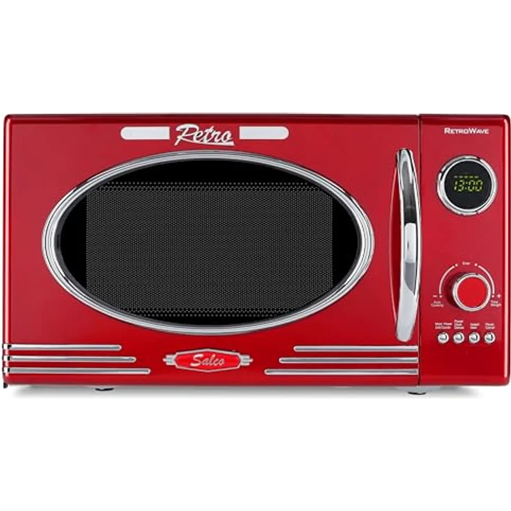 Salco Mikrowelle 2 in 1, Retro-Style, Grillfunktion, 23 l Garraum, metallic-rot, 900 W, 12 Funktionen, Auftauen, Grillen, Wärmen, inkl. Drehteller – Bild 1