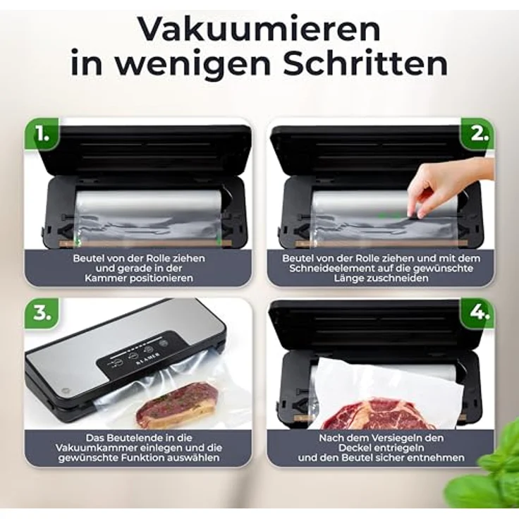 KLAMER Classic Pro 80 Vakuumierer für trockene oder feuchte Lebensmittel und Sous Vide, inkl. Vakuumier-Beutel und Schlauch – Bild 4