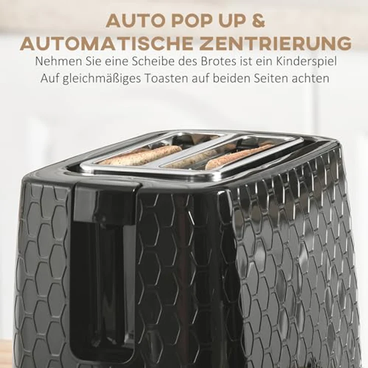 HOMCOM Toaster-Set mit Wasserkocher, 1,7L und sieben Bräunungsstufen, Schwarz – Bild 5