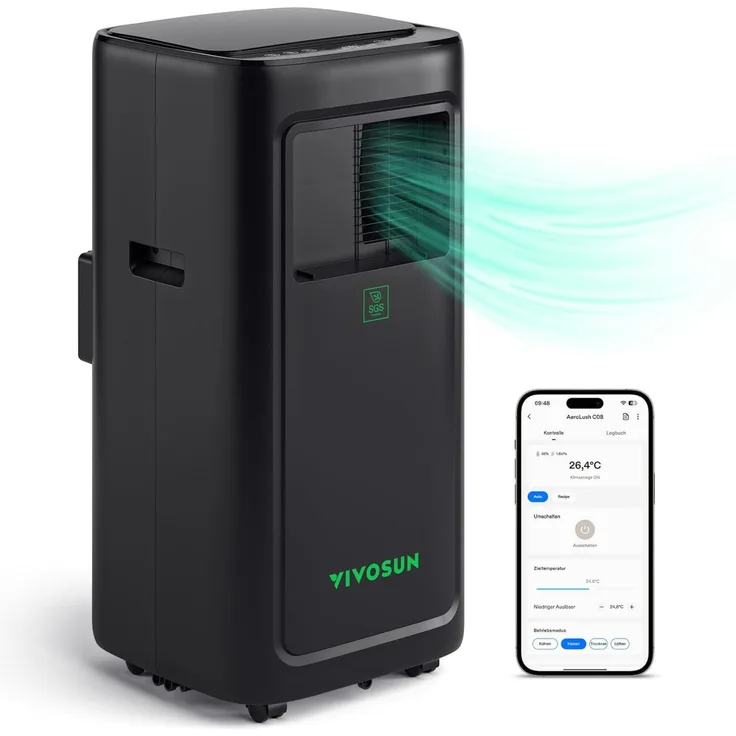 VIVOSUN AeroLush C08 Intelligentes Klimagerät, 4-in-1 mit 8000 BTU, Temperatur- und Feuchtigkeitssensor für Growzelte bis 150 x 150 cm