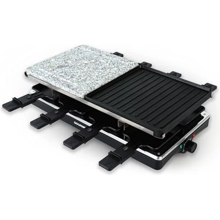 GOURMETmaxx 2-in-1 Raclette Set 8 Personen, elektrisch mit Temperaturregelung, Naturstein- und Aluminiumplatte, inklusive 8 Pfännchen & Schabern – Bild 2