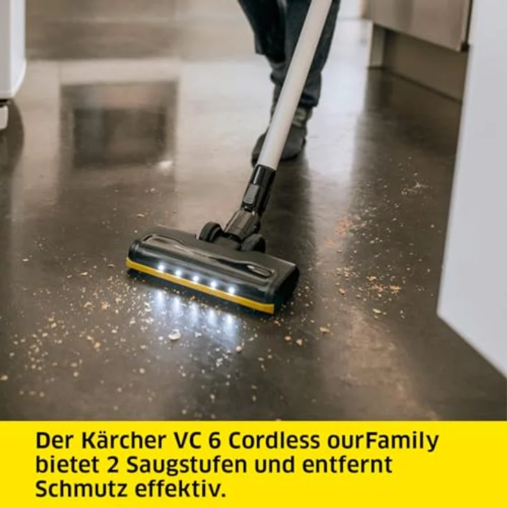 Kärcher Akku-Staubsauger VC 6 Cordless ourFamily, 2 Saugstufen, Laufzeit: bis zu 50 min., Gewicht: 2,8 kg, 25,2 V Akku, Wandhalterung mit Ladefunktion, Boden- und Fugendüse, Staubbürste, Weiß – Bild 2