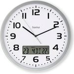 Hama Wanduhr Moorea (DCF Funkuhr, digitale Anzeige von Datum & Temperatur, Zeitzone einstellbar, Ø 30cm, 7 Sprachen, inkl. Batterie) Silber