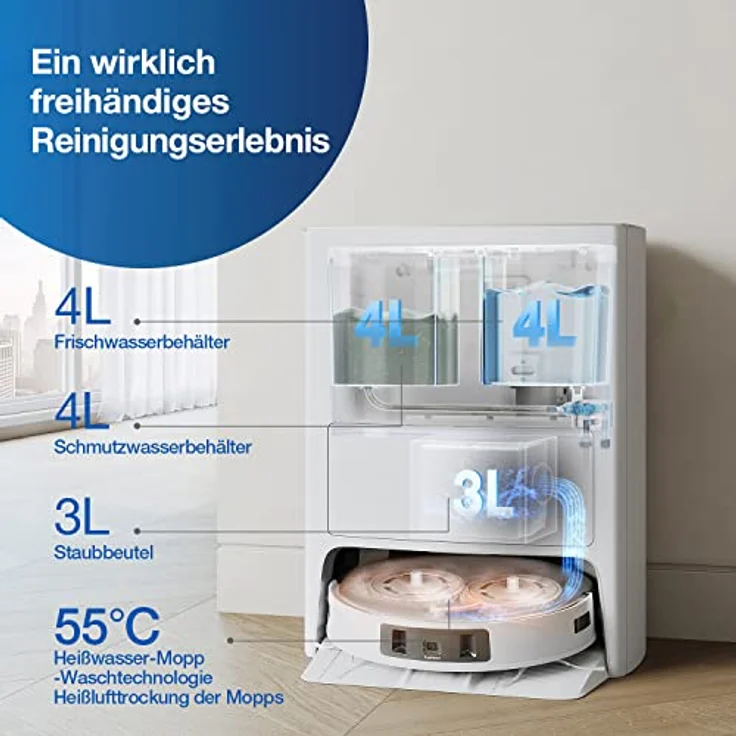 ECOVACS DEEBOT T20 OMNI 6000Pa Saugroboter, Auto-Mopp-Hebefunktion, Heißwasser-Mopp-Wäsche und Mopp-Trocknung, selbstentleerend, rotierende Wischpads, 3D-Hinderniserkennung, 4L Wassertank, Alexa/APP – Bild 2